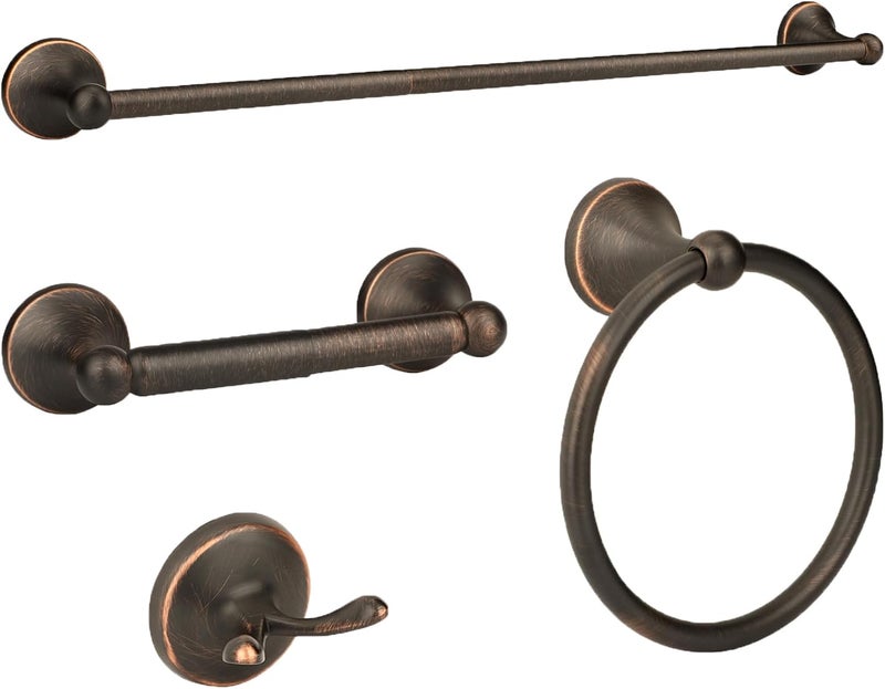 Ntipox 4 Piece Antique Bathroom Hardware Accessories Set Oil Rubbed Bronze,24 Inch Towel Bar Set,Towel Rack for Bathroom,Bathroom Towel Holder Bronze - Image 1